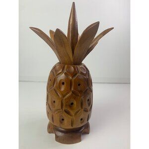 MCM Hand Carved Wooden Pineapple Appetizer Hors D'oeuvre Server Vintage 10" Tall